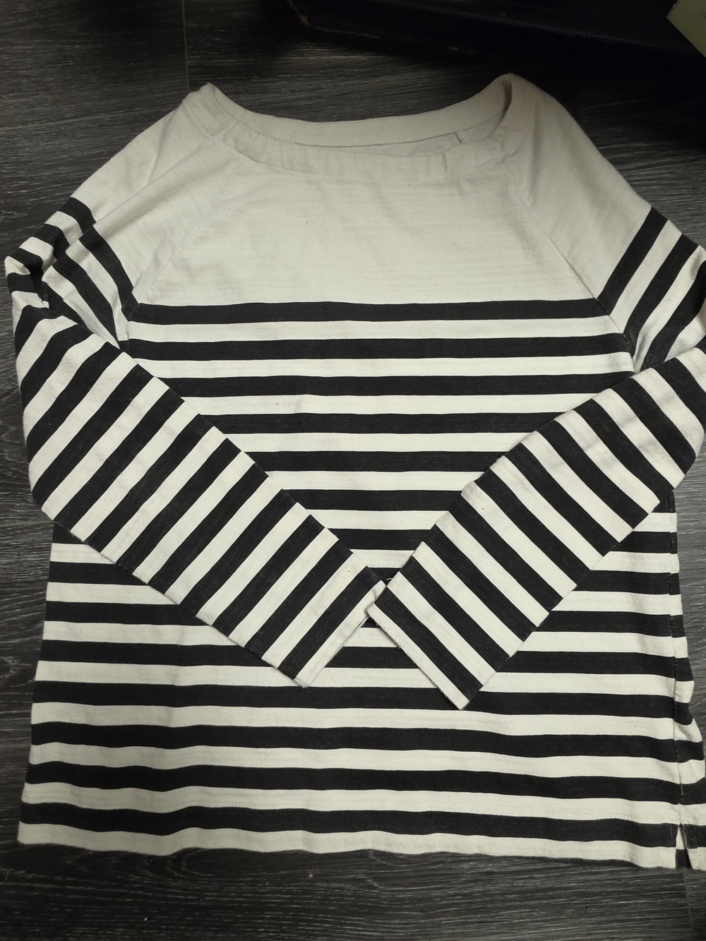 LOFT Black & White Striped Long-Sleeve Boatneck Top